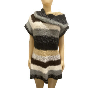 Cato Lagenlook Cowl Neck Sweater Tunic Brown Striped Soft Sz XL